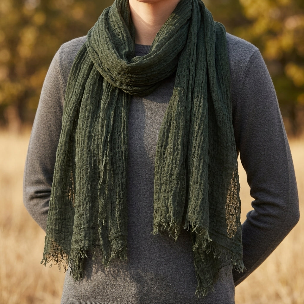 Lightweight Frayed Edge Scarf Soft Draped Style – Elara