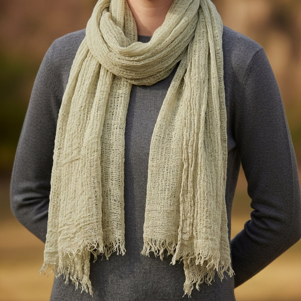 Lightweight Frayed Edge Scarf Soft Draped Style – Elara
