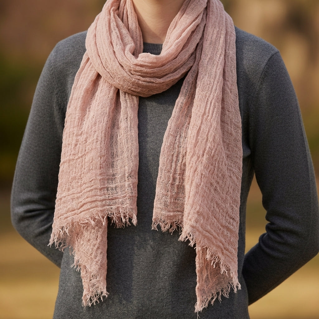 Lightweight Frayed Edge Scarf Soft Draped Style – Elara