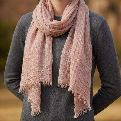 Lightweight Frayed Edge Scarf Soft Draped Style – Elara