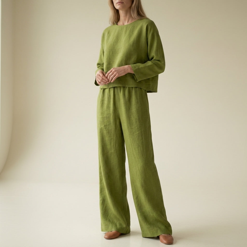 Women’s Linen Blend Wide-Leg Two-Piece Set Relaxed Fit – Elara