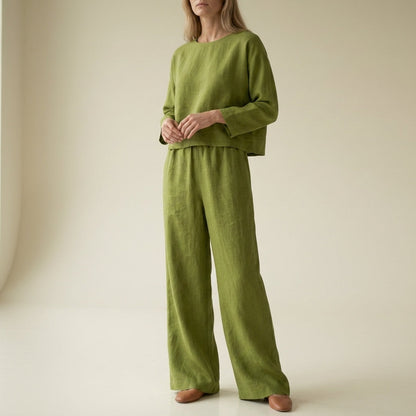 Women’s Linen Blend Wide-Leg Two-Piece Set Relaxed Fit – Elara