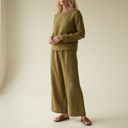 Women’s Linen Blend Wide-Leg Two-Piece Set Relaxed Fit – Elara