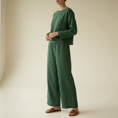Women’s Linen Blend Wide-Leg Two-Piece Set Relaxed Fit – Elara