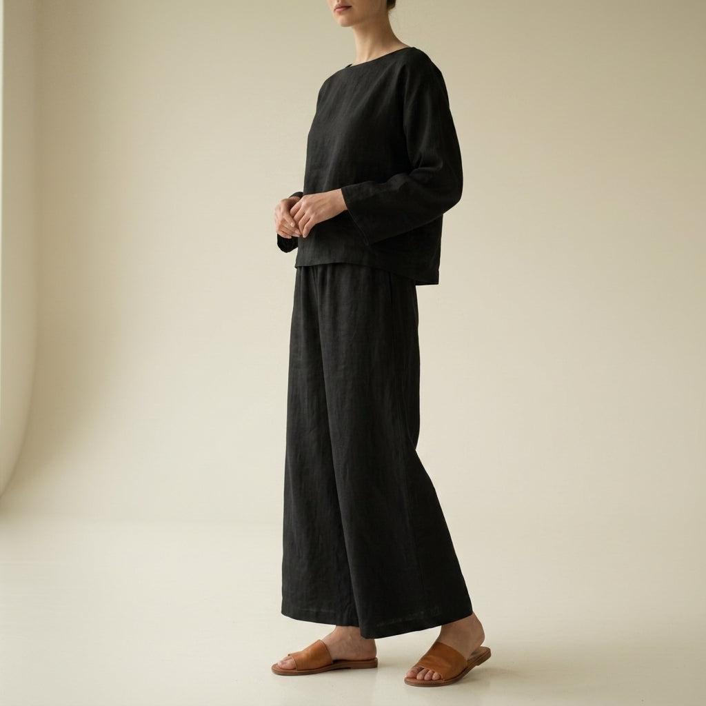 Women’s Linen Blend Wide-Leg Two-Piece Set Relaxed Fit – Elara