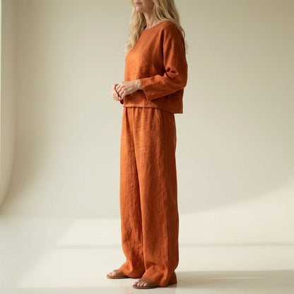 Women’s Linen Blend Wide-Leg Two-Piece Set Relaxed Fit – Elara