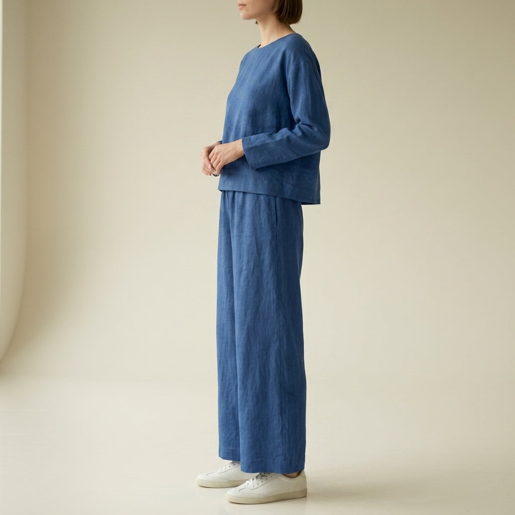 Women’s Linen Blend Wide-Leg Two-Piece Set Relaxed Fit – Elara