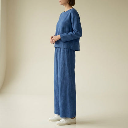 Women’s Linen Blend Wide-Leg Two-Piece Set Relaxed Fit – Elara