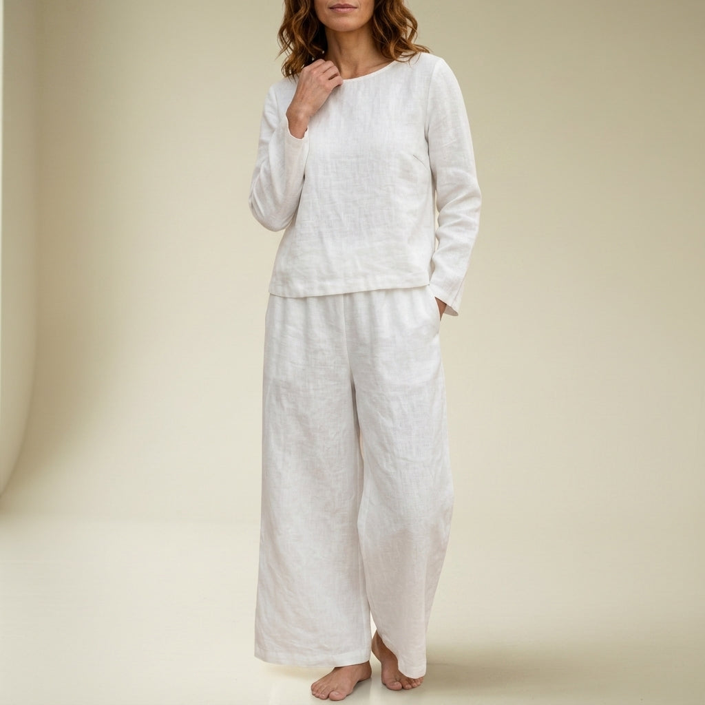 Women’s Linen Blend Wide-Leg Two-Piece Set Relaxed Fit – Elara