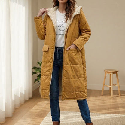 Women's Sherpa-Lined Long Puffer Coat With Hood – Elara