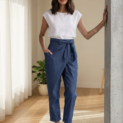 Women's High-Waist Wrap Pants Relaxed Fit – Marlowe