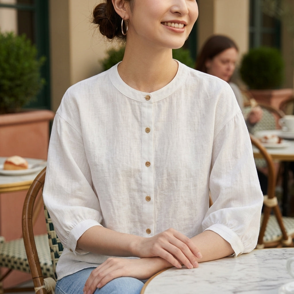 Women's Linen Blend Blouse Relaxed Fit – Elara