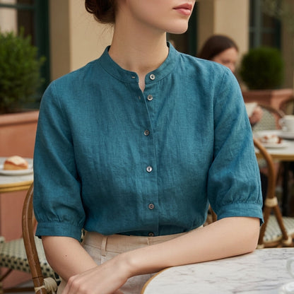 Women's Linen Blend Blouse Relaxed Fit – Elara