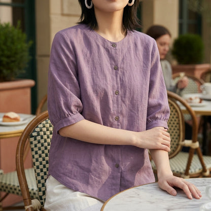 Women's Linen Blend Blouse Relaxed Fit – Elara