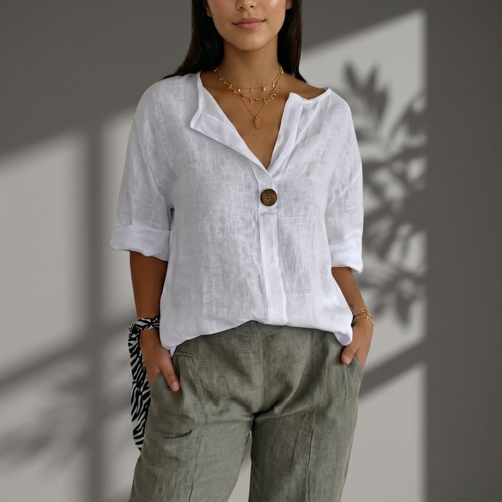 Women's Linen Button Blouse Breathable Elegant Style – Marielle