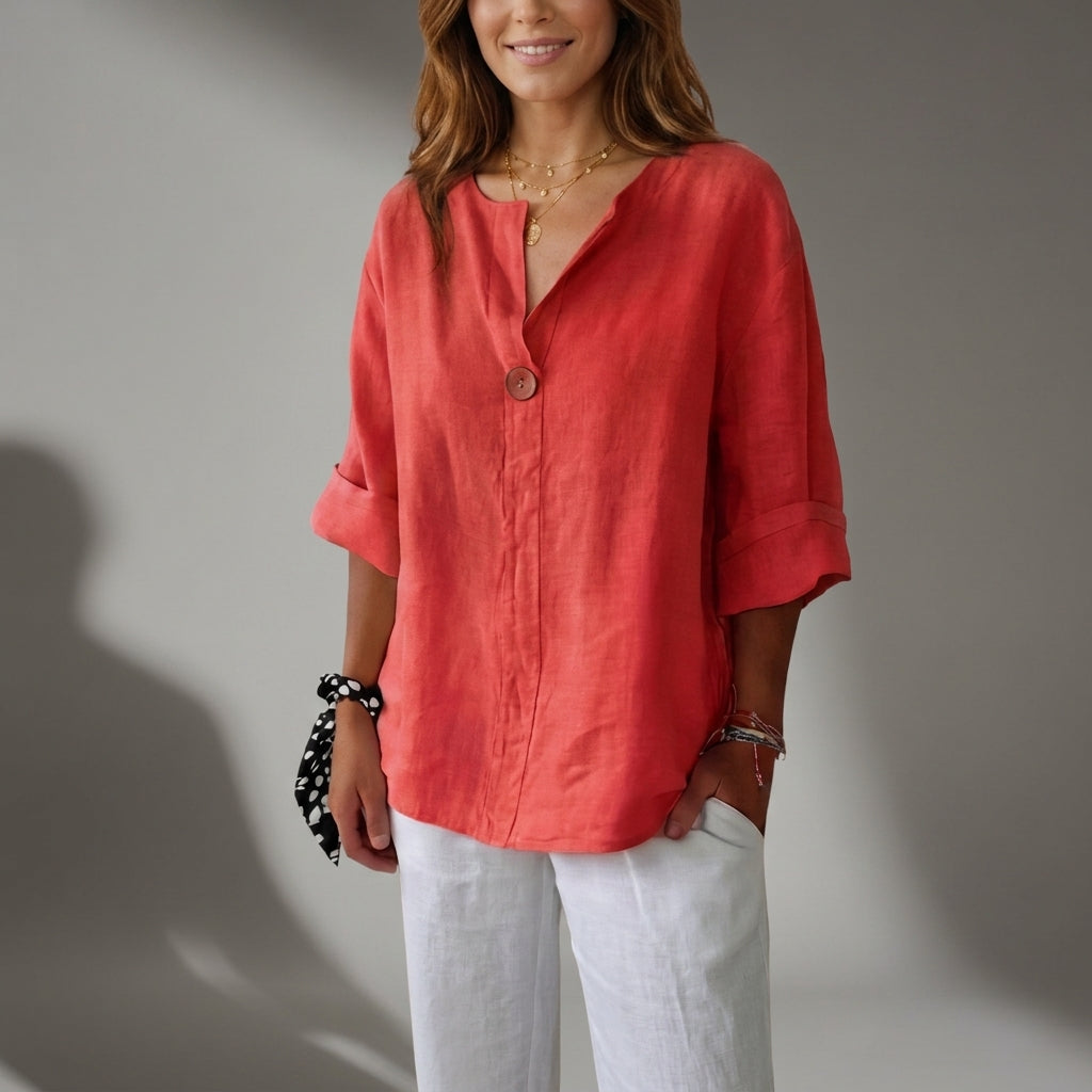 Women's Linen Button Blouse Breathable Elegant Style – Marielle