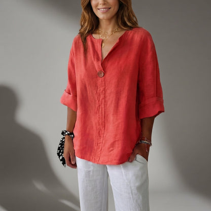 Women's Linen Button Blouse Breathable Elegant Style – Marielle
