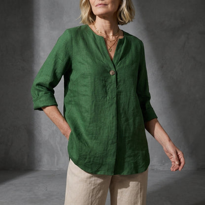 Women's Linen Button Blouse Breathable Elegant Style – Marielle