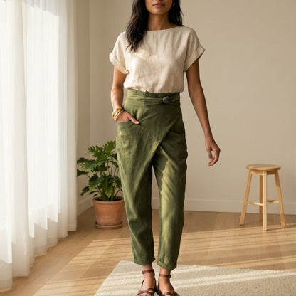 Women's High-Waist Wrap Pants Relaxed Fit – Marlowe