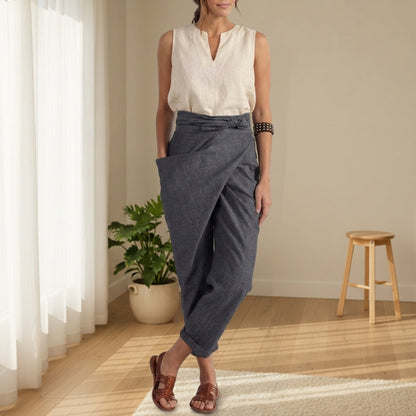 Women's High-Waist Wrap Pants Relaxed Fit – Marlowe