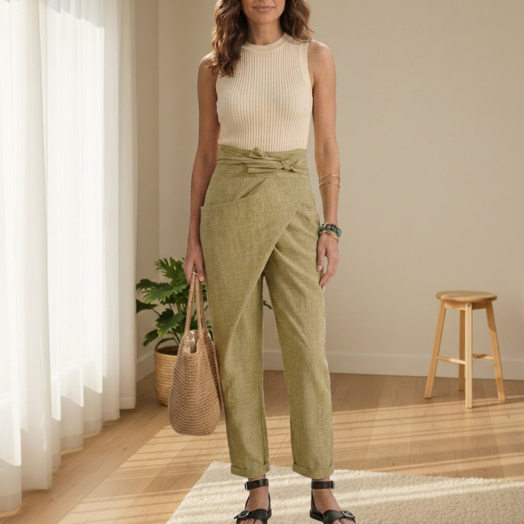 Women's High-Waist Wrap Pants Relaxed Fit – Marlowe