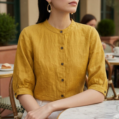 Women's Linen Blend Blouse Relaxed Fit – Elara