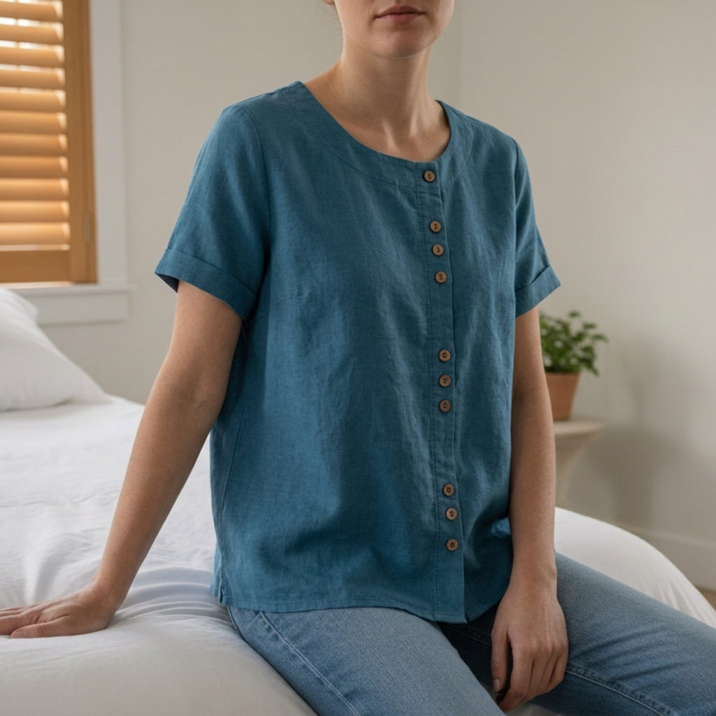 Linen Blend Button Front Top Relaxed Fit – Elara