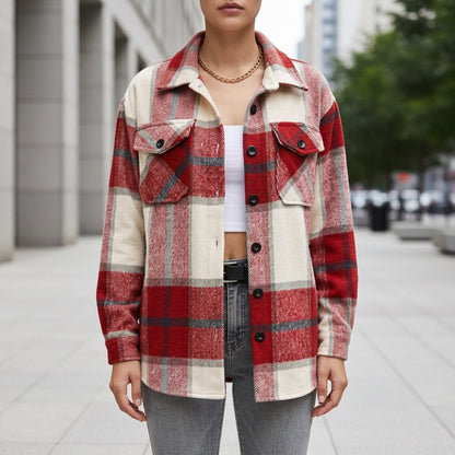 Women's Plaid Flannel Shacket Cotton Blend Button Front – Marlowe