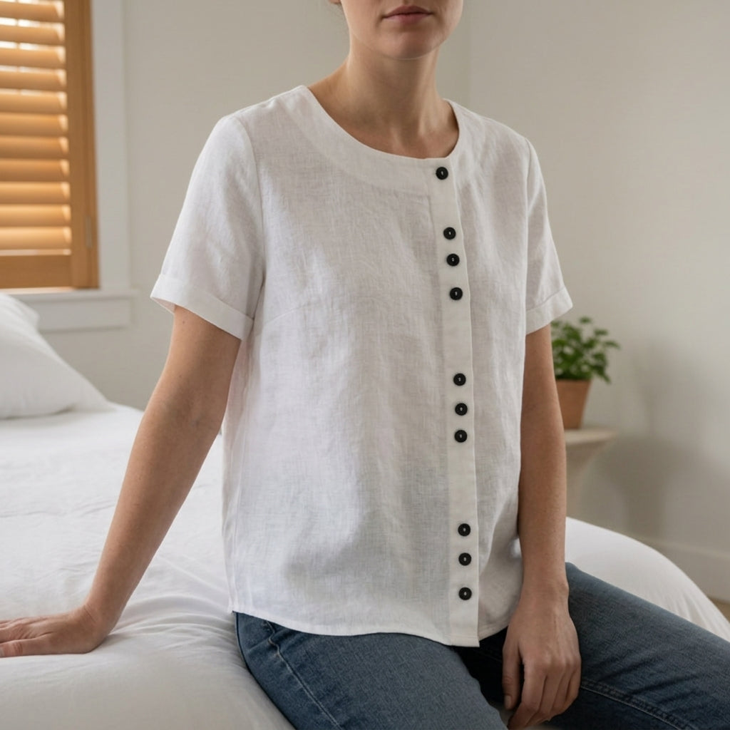 Linen Blend Button Front Top Relaxed Fit – Elara