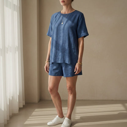 Linen Blend Shirt And Shorts Set Relaxed Fit – Maren