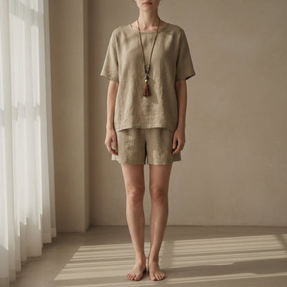 Linen Blend Shirt And Shorts Set Relaxed Fit – Maren