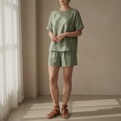 Linen Blend Shirt And Shorts Set Relaxed Fit – Maren