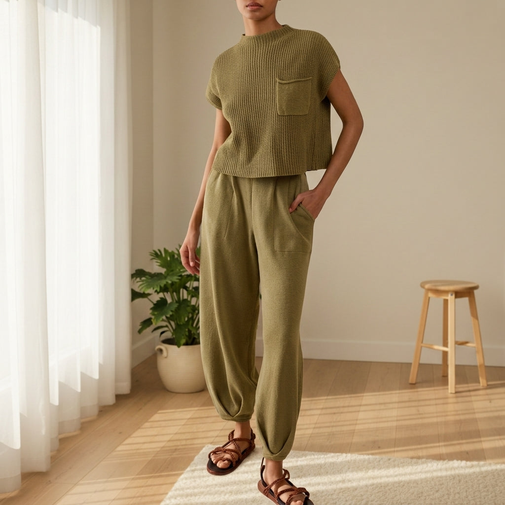 Women's Ribbed Knit Two Piece Set Relaxed Fit – Alessia