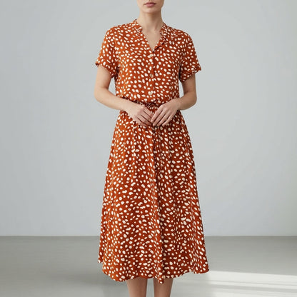 Women's Spotted Print Midi Dress Relaxed Bohemian Fit – Elara