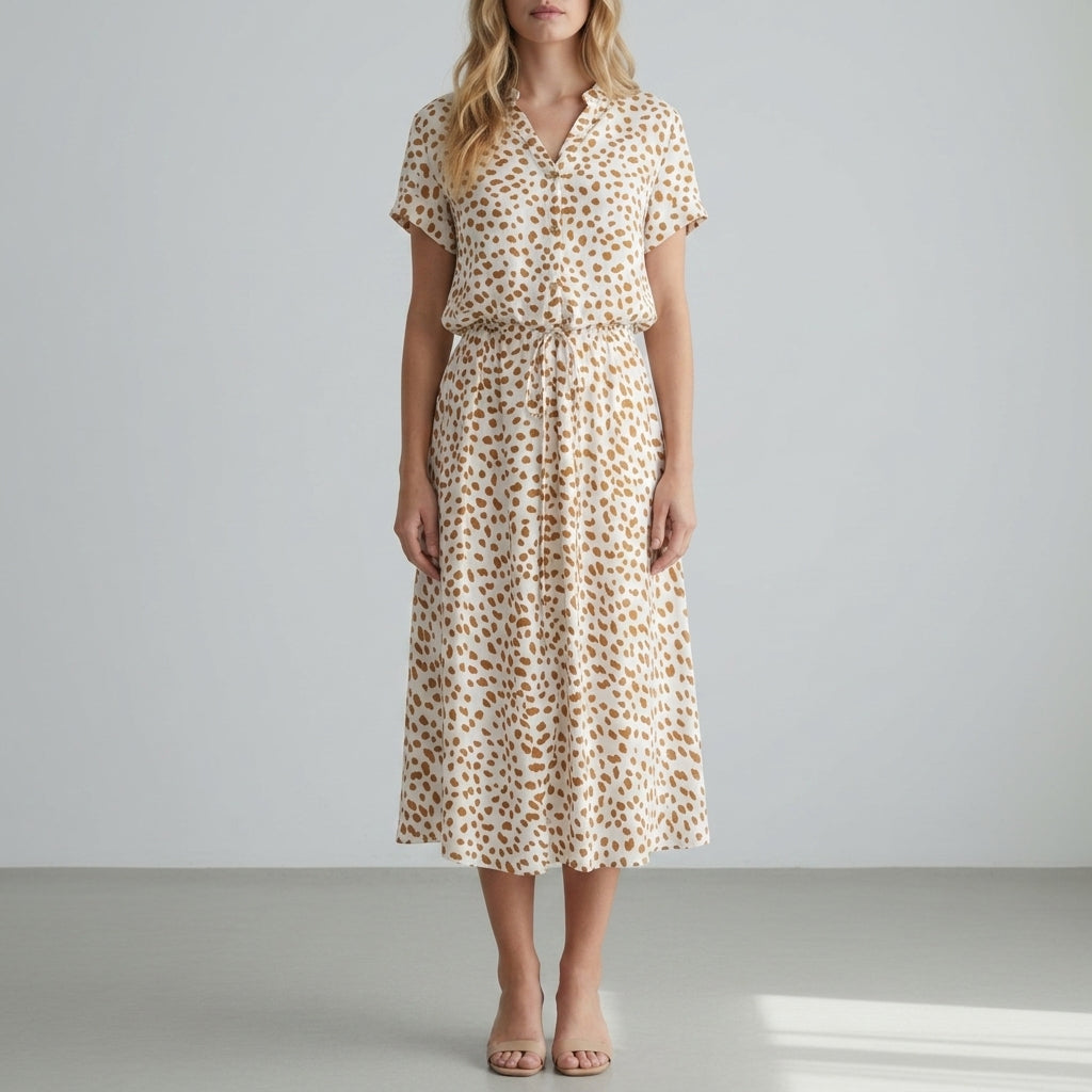Women's Spotted Print Midi Dress Relaxed Bohemian Fit – Elara