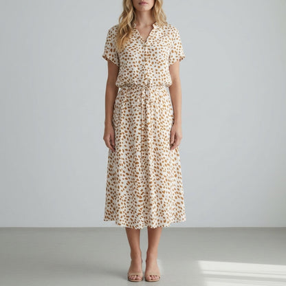 Women's Spotted Print Midi Dress Relaxed Bohemian Fit – Elara