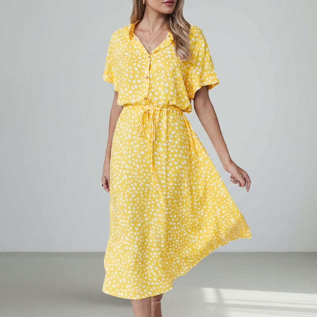 Women's Spotted Print Midi Dress Relaxed Bohemian Fit – Elara