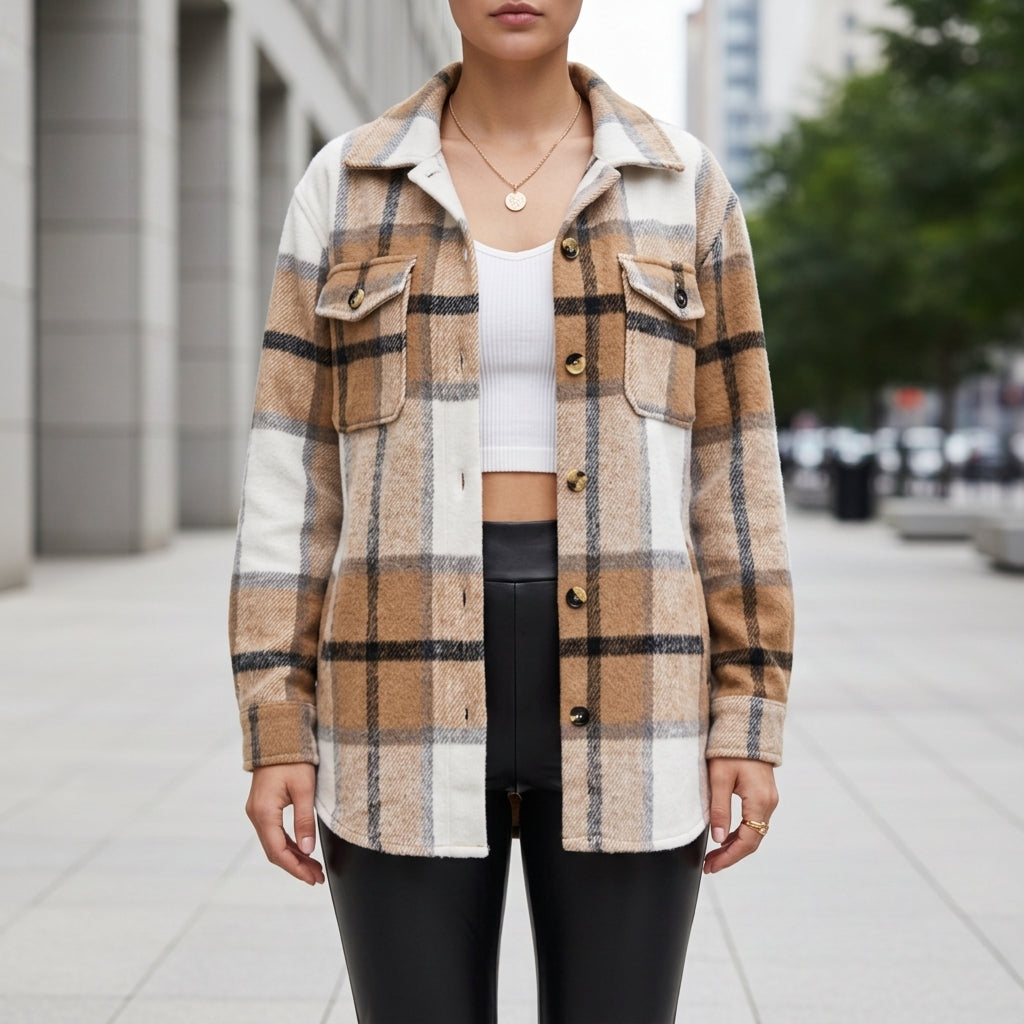 Women's Plaid Flannel Shacket Cotton Blend Button Front – Marlowe