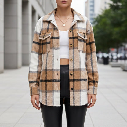 Women's Plaid Flannel Shacket Cotton Blend Button Front – Marlowe
