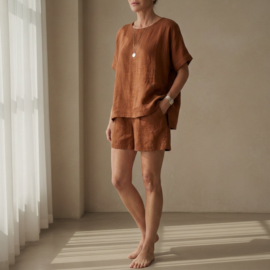 Linen Blend Shirt And Shorts Set Relaxed Fit – Maren