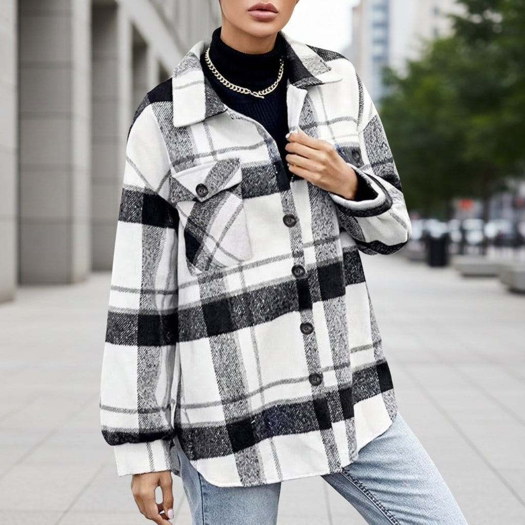 Women's Plaid Flannel Shacket Cotton Blend Button Front – Marlowe