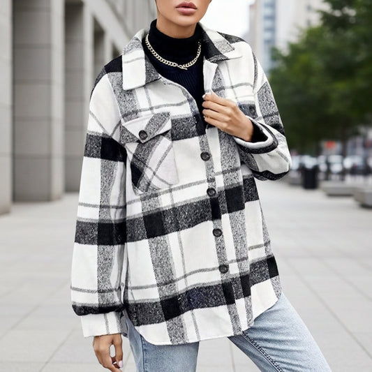 Women's Plaid Flannel Shacket Cotton Blend Button Front – Marlowe