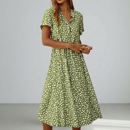 Women's Spotted Print Midi Dress Relaxed Bohemian Fit – Elara