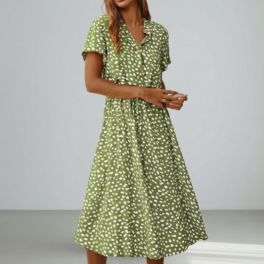 Women's Spotted Print Midi Dress Relaxed Bohemian Fit – Elara