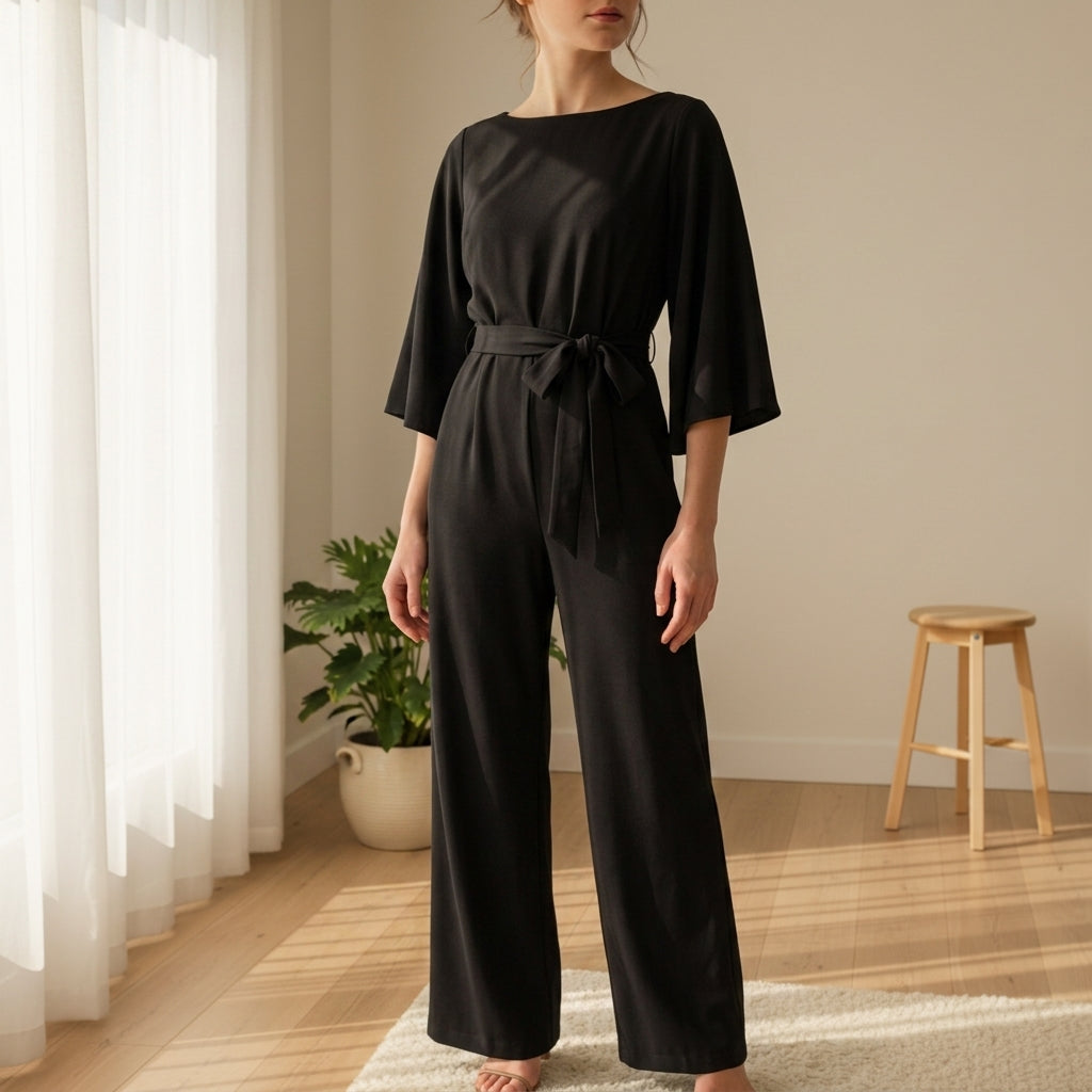 Women's Long Sleeve Belted Jumpsuit Comfortable Fit – Celeste