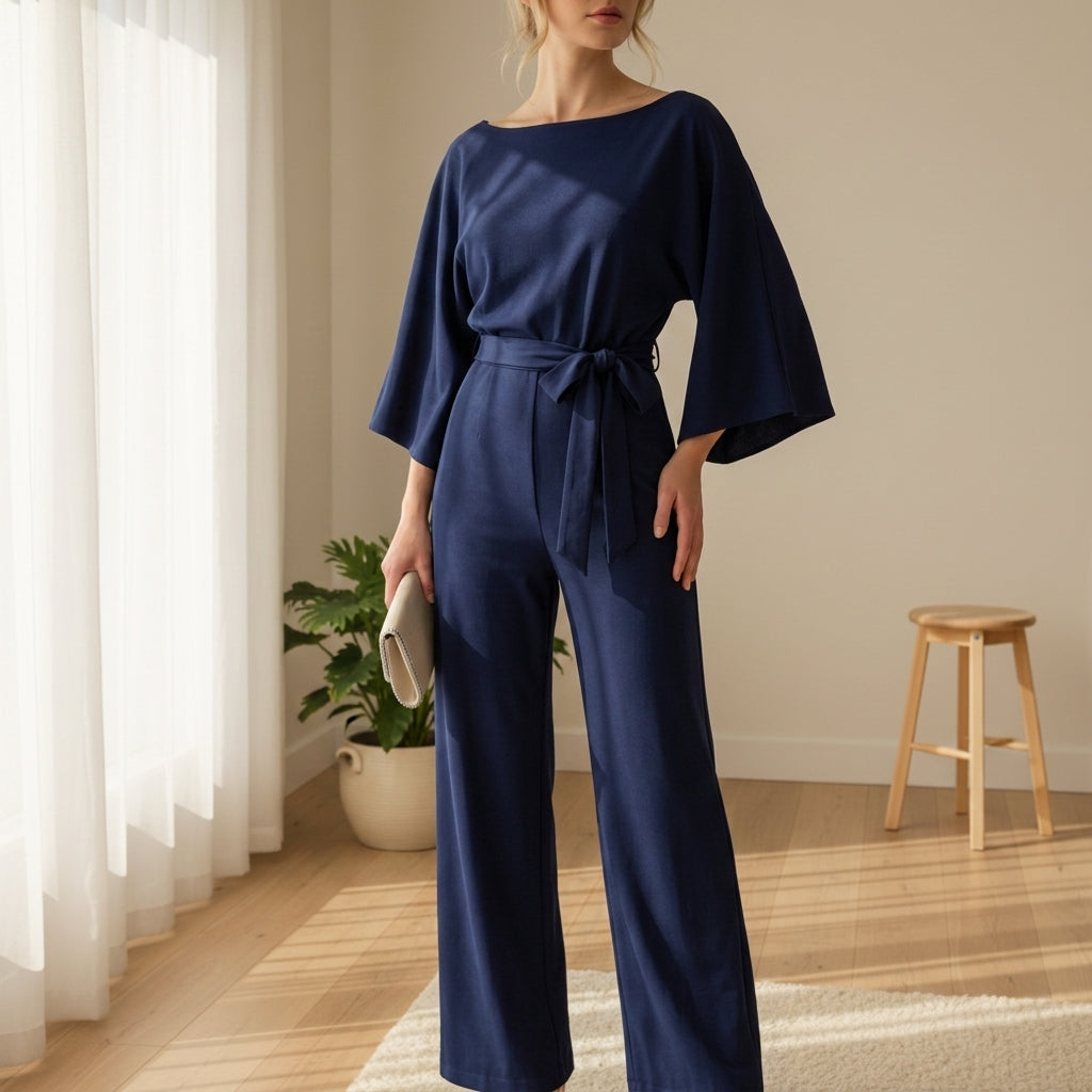 Women's Long Sleeve Belted Jumpsuit Comfortable Fit – Celeste