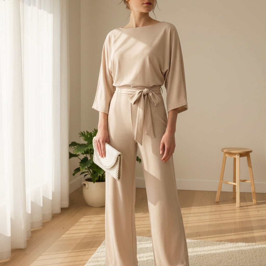 Women's Long Sleeve Belted Jumpsuit Comfortable Fit – Celeste