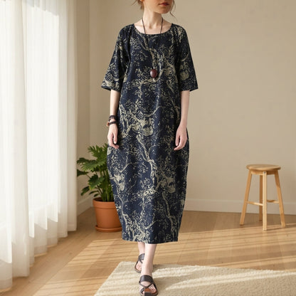 Women's Porcelain Print Midi Dress Flattering Silhouette – Celeste