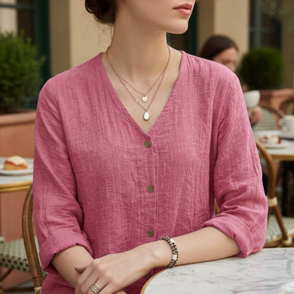 Women's Crinkle Button Blouse Soft Drape Refined Style – Elara