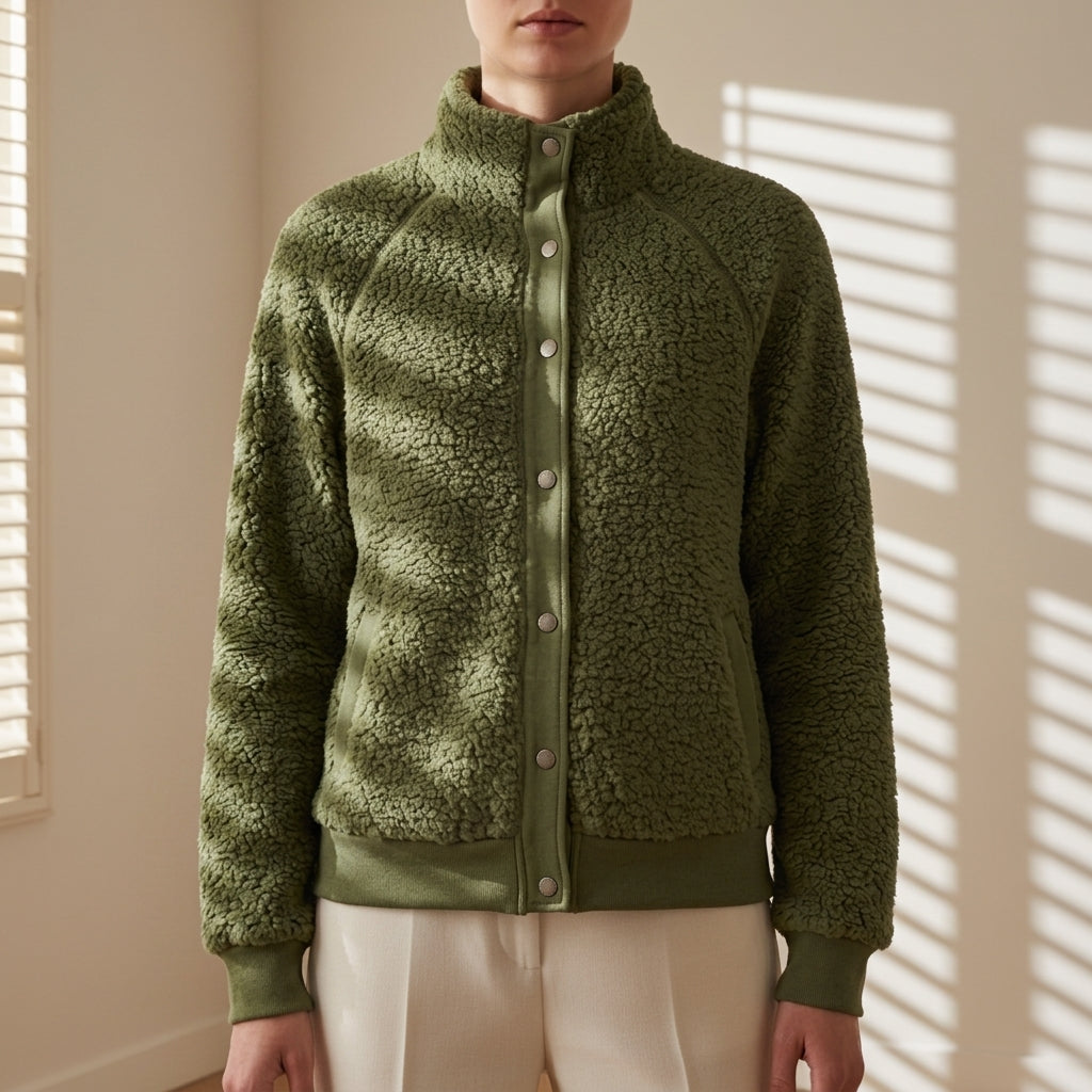 Fleece Sherpa Jacket Relaxed Fit Button Front – Elara